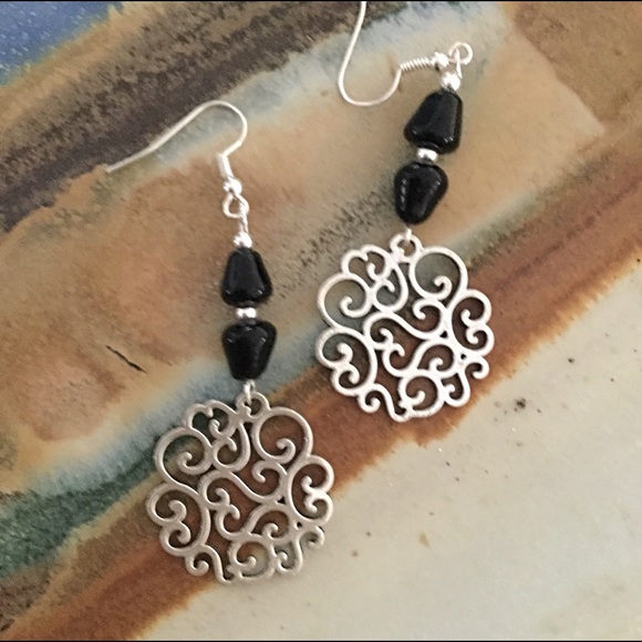 ldmtreasures Jewelry - Black Earrings, Filigree Round Charms, Statement